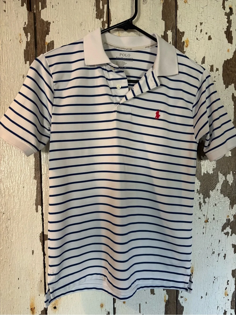 Ralph Lauren performance Polo with Navy Stripes and Red Pony